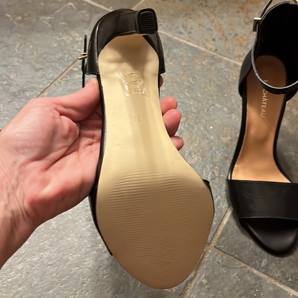 BOGO FREE ALL ITEMS! NEW black Le chateau leather heels ankle strap open toe 38 - Picture 2 of 3